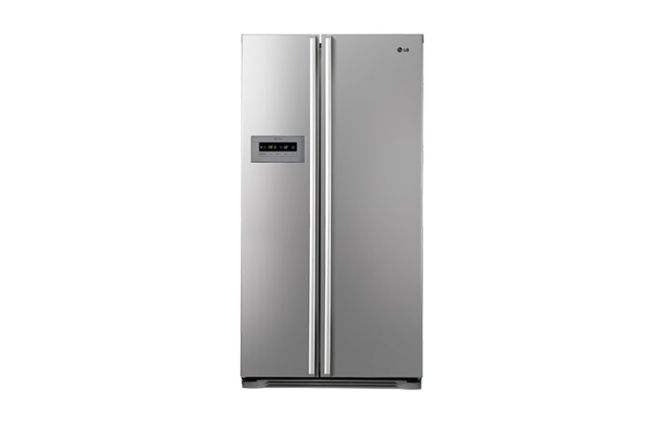 Front view of American style fridge freezer, Platinum Silver (Gross Capacity 591 Litres) GS3159PVJV