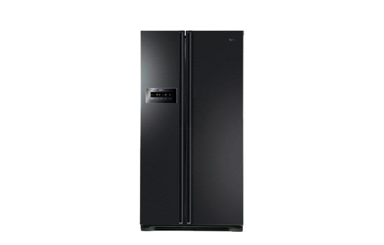 Front view of A&#43; energy rated American style fridge freezer, Black (Gross Capacity 591 Litres) GS3159WBJV