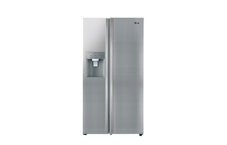 Front view of A&#43; energy rated American style fridge with water and ice dispenser, Stainless Steel (Gross Capacity 659 Litres) GS9166AENV
