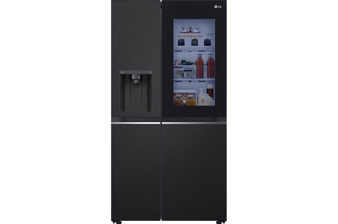 Front view of 635L InstaView™ American Style Fridge Freezer Matte Black (GSGV81EPLD)