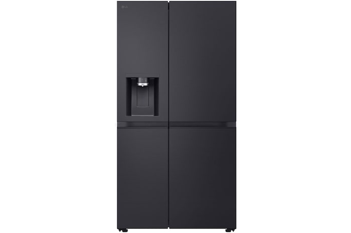  Front view of 628L Side-By-Side Fridge Freezer with Water & Ice Dispenser, Essence Matte Black - GSLE81EPBD
