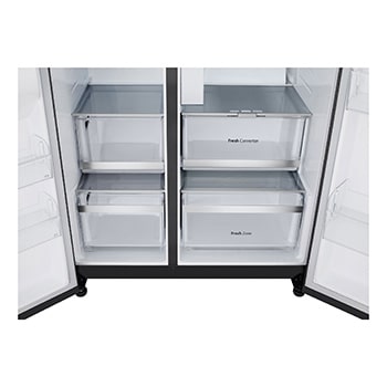 Front view of 628L, InstaView™ American Style Fridge Freezer, Black - GSXE80EVBE