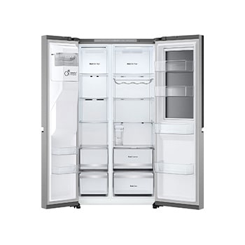 Front view of 628L, InstaView™ American Style Fridge Freezer, Silver - GSXE81PYBE