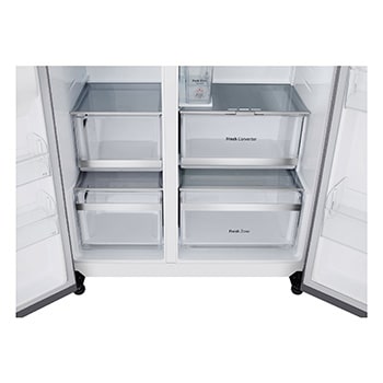 Front view of 628L, InstaView™ American Style Fridge Freezer, Silver - GSXE81PYBE