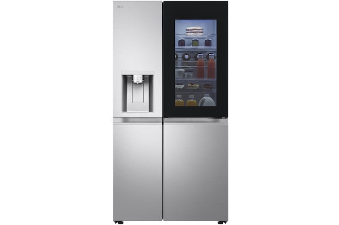 Front view of 628L InstaView™ Side-By-Side Refrigerator Brushed Steel (GSXE90BSAD)