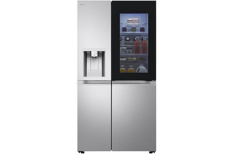 Front view of 628L InstaView™ Side-By-Side Refrigerator Brushed Steel (GSXE90BSAD)