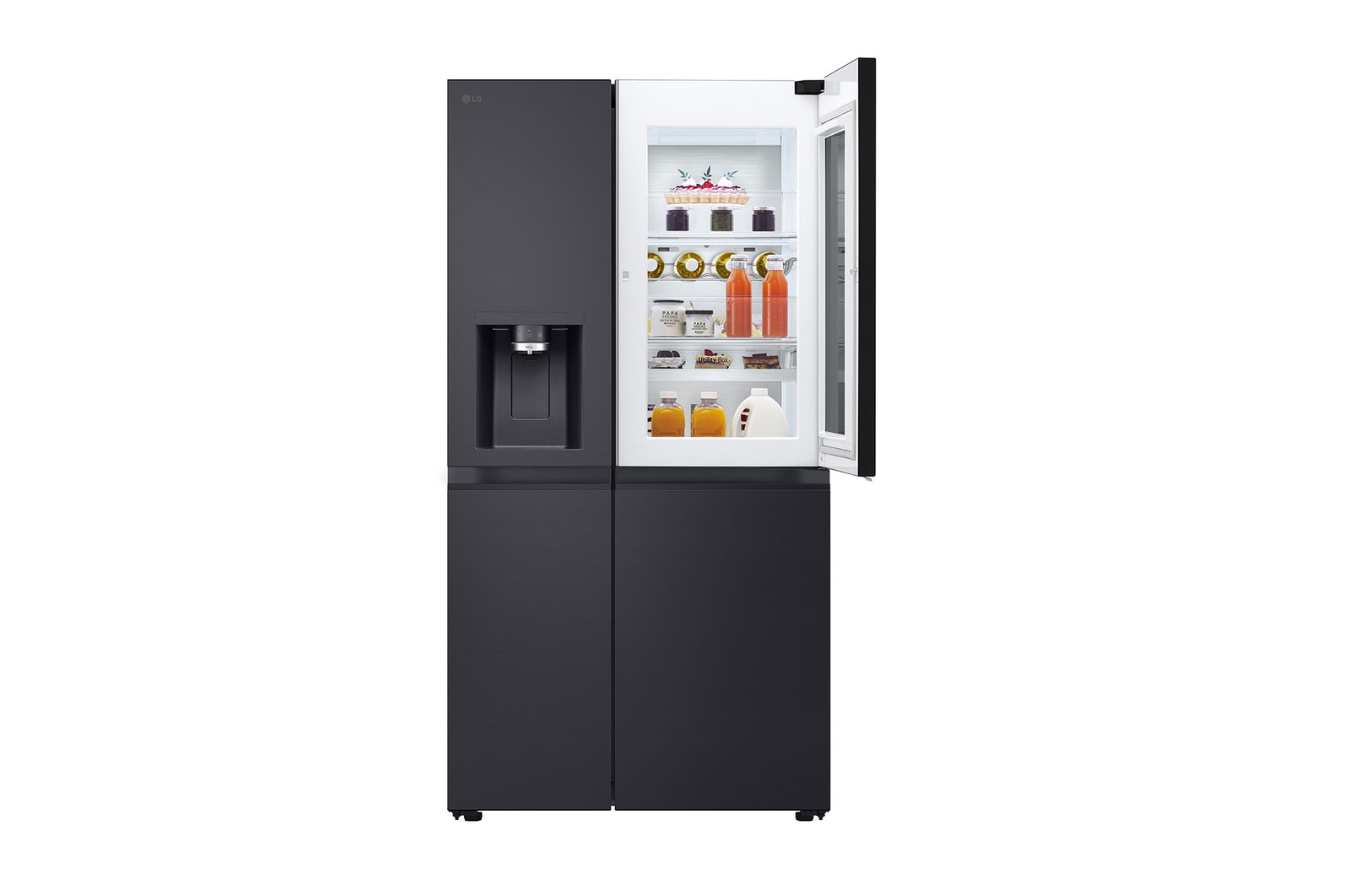 top left door open with food stored 