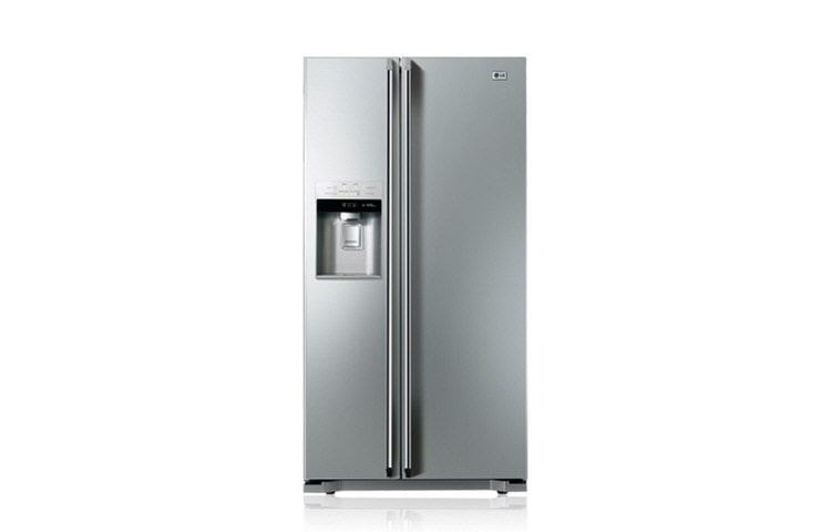 Front view of Side-by-Side Refrigerator/Freezer (Gross Capacity 606 Litres, Brushed Steel) GWL227HSYA