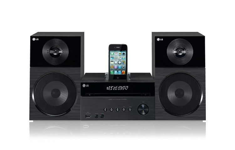 Front view of LG LG XBOOM CM2520 CD Micro System with iPod (iPhone) docking USB Recording CM2520