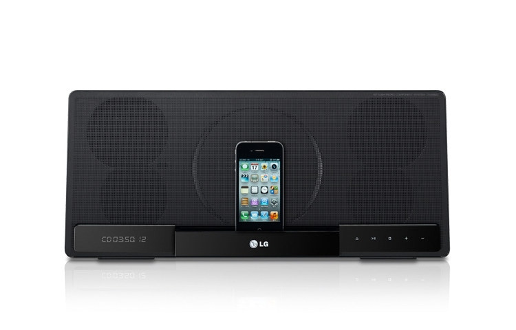 Front view of LG XBOOM CM2820DAB DAB iDock Stylish Micro Audio System with Black Aluminium metal finish and Vertical slot loading CM2820DAB