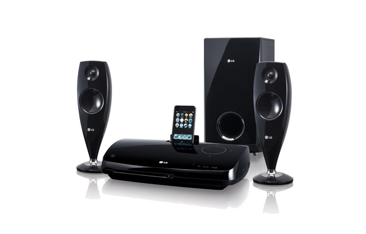 Front view of LG 2.1 DVD home cinema system with iDock HT33S