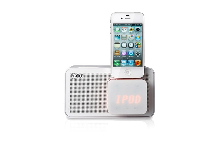Front view of LG ND1520 iPod Docking Speaker delivering outstanding sound from your iPod/iPhone listening to your favourite tunes on your FM radio ND1520