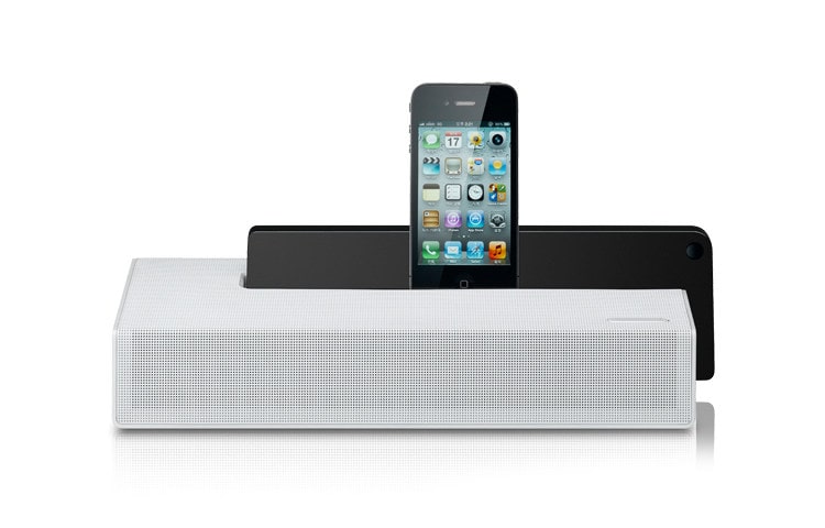 Front view of LG ND4520 iPod Docking Speaker, delivering outstanding sound from your iPod/iPhone listening to your favourite tunes on your FM radio ND4520
