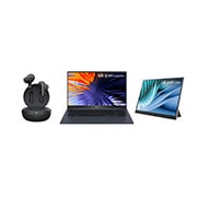Front view of LG gram SuperSlim 15.6" Laptop & +view portable Monitor & LG TONE Free UFP9 Earbuds 15Z90AD16MR.FP9