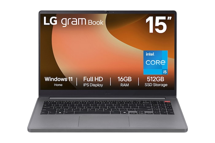 Front view of 15" LG gram Book, Windows 11 Home, Copilot PC, Lightweight Intel® Core™ Processor, Black - 15U50T-G