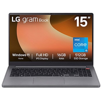 Front view of 15" LG gram Book, Windows 11 Home, Copilot PC, Lightweight Intel® Core™ Processor, Black - 15U50T-G
