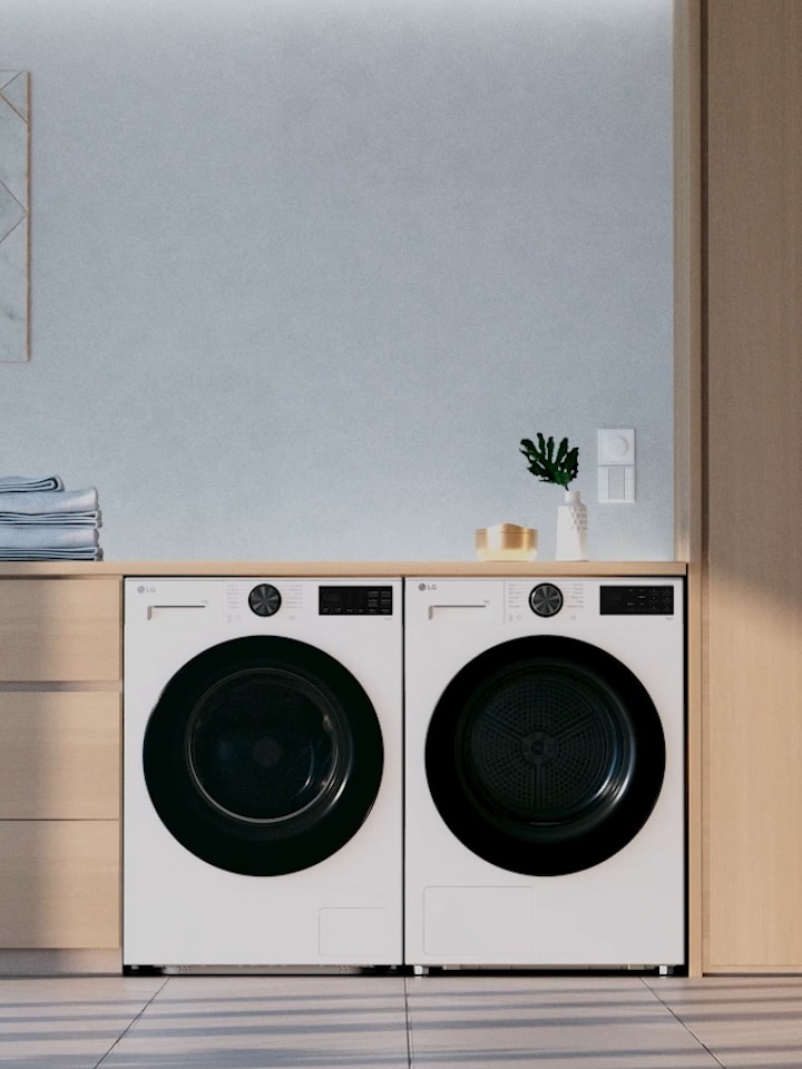A video showing close-up details of the LG dryer, including the drum interior and display panel