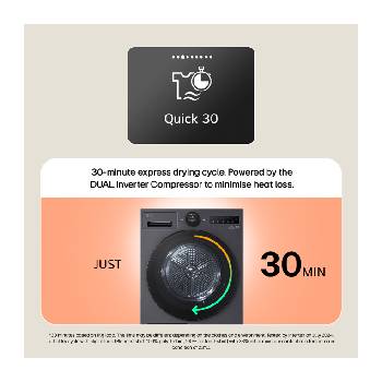 Quick Dry in Just 81 Minutes. LG dryer control panel with circular dial showing TurboDry