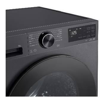 LG rhx5009tbb with door open showing stainless steel drum interior