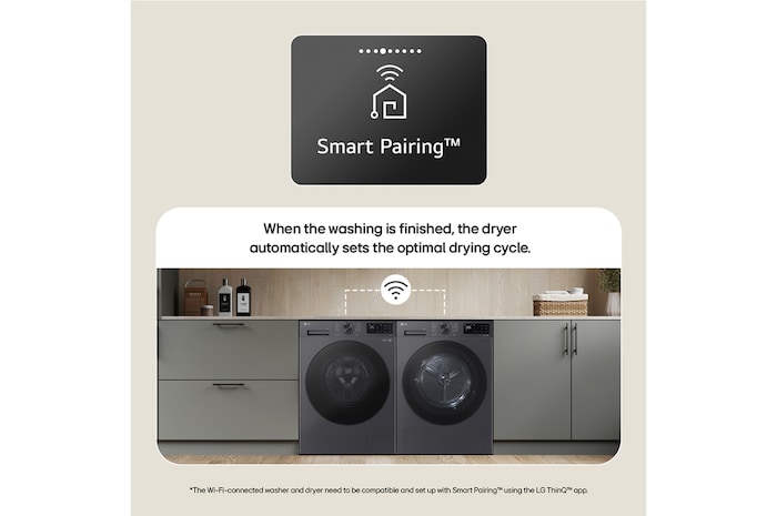 Say Goodbye to Live Dust Mites. Family laundry room scene with a parent and child folding clothes next to an LG dryer.