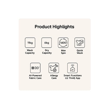 LG 11kg / 6kg AI Direct Drive™ Washer Dryer Series 5, Black, W4X5016TBB