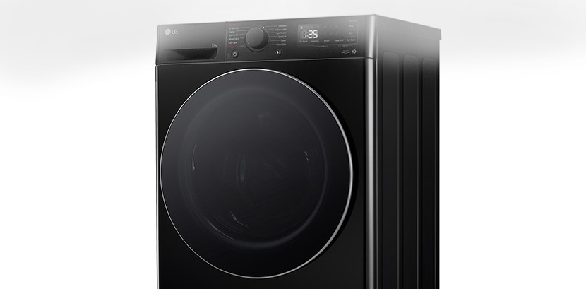 The image of the washing machine with the Tempered Glass Door clearly visible.