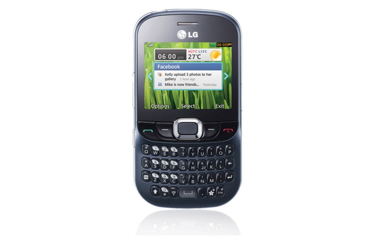 Front view of Wedge-shaped QWERTY Keypad, Built-in social networking and instant messaging apps C360