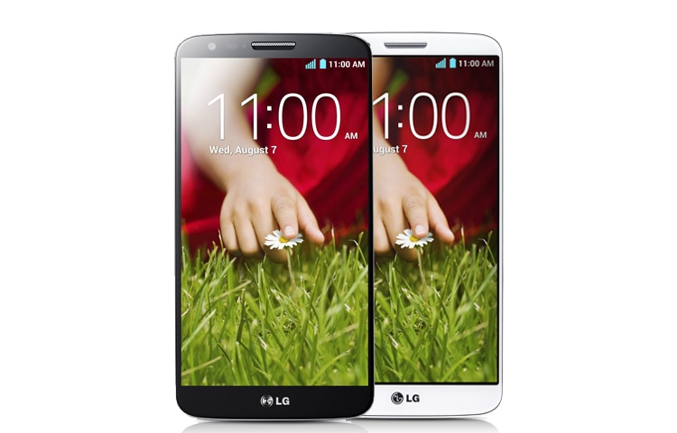 Front view of LG G2 It&#39;s All Possible AVAILABLE IN BLACK AND WHITE  D802