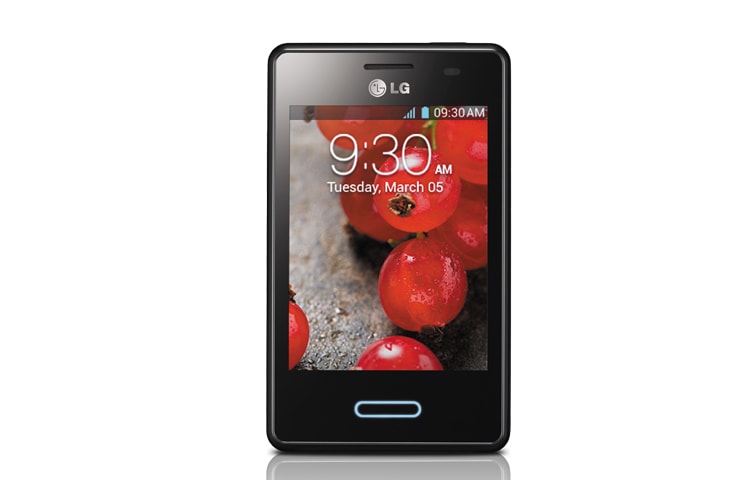 Front view of LG Optimus L3 II AVAILABLE IN INDIGO BLACK, TITAN SILVER AND WHITE  E430