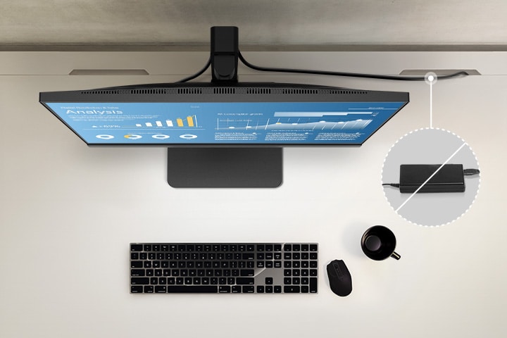 Top view showing the clean layout of the workstation by providing a built-in power source.	