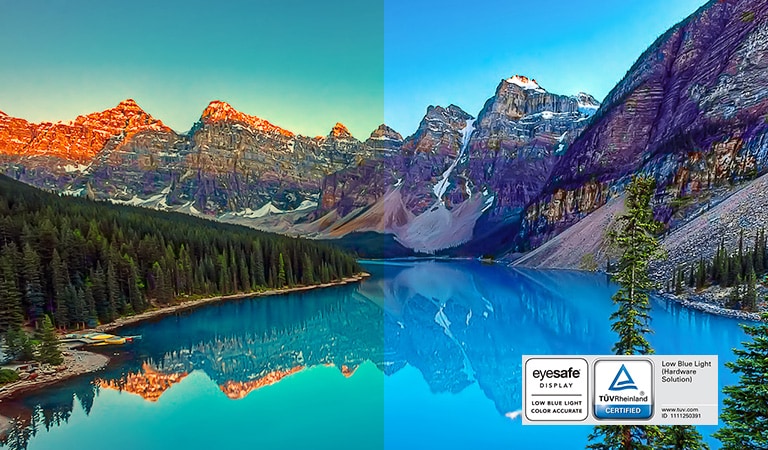 LG's Live Color Low Blue Light with TÜV Rheinland Eyesafe® Display Certification helps to protect your eyes against blue light.