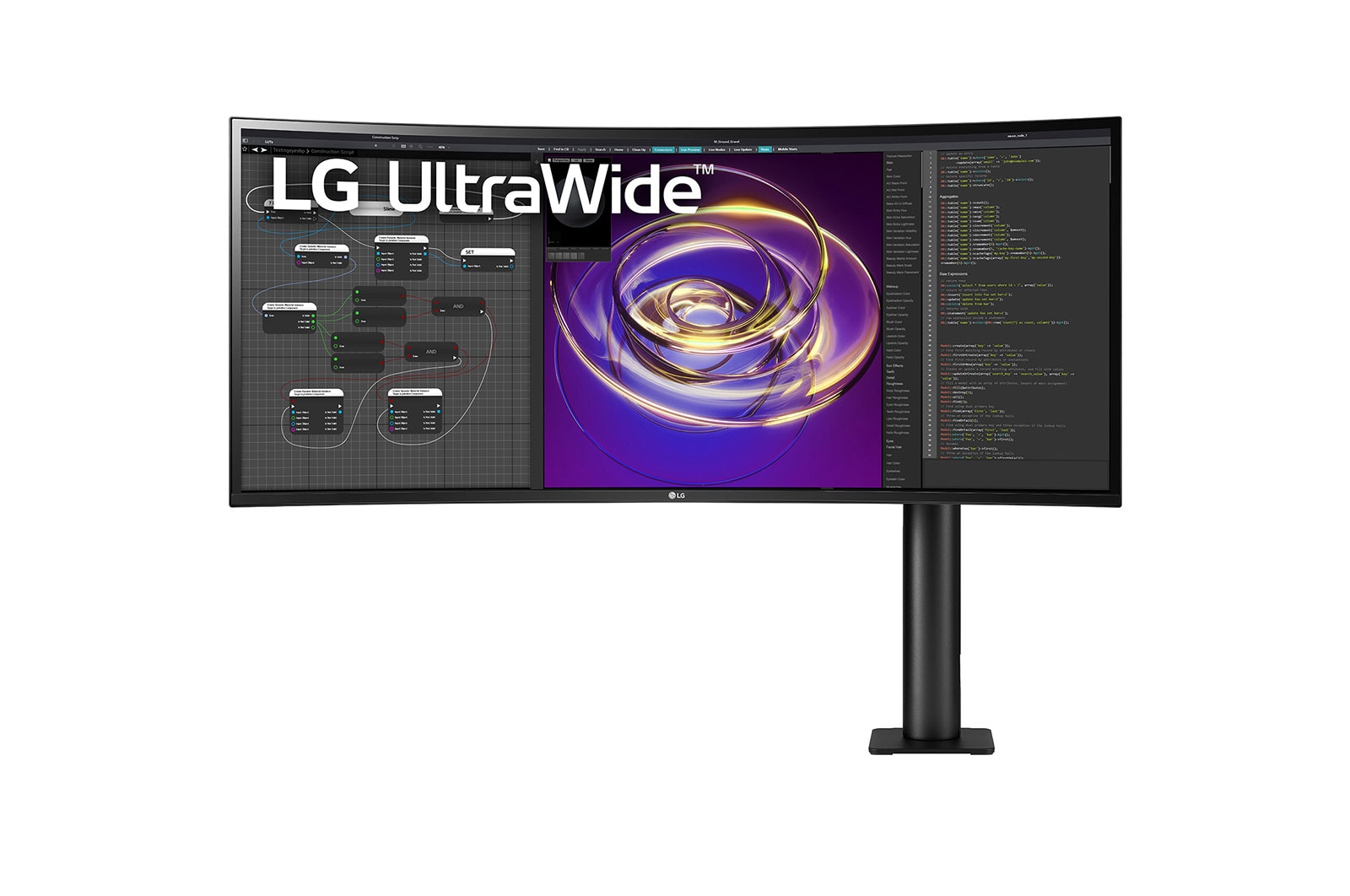 front view with the monitor arm on the right