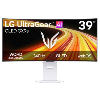Front view of 39” LG UltraGear™ OLED GX9s Gaming Monitor, WQHD, 240Hz, 0.03ms Response, webOS, White 39GX90SB-W
