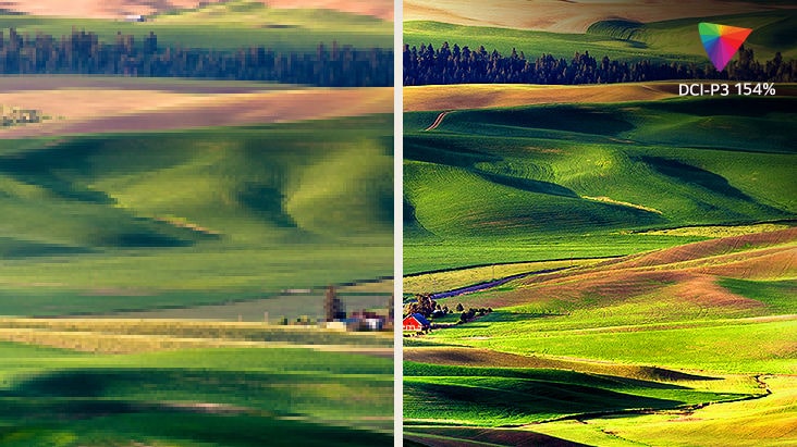 Comparison of images - the left image is blurred, and the right image is vivid and unreal in color.