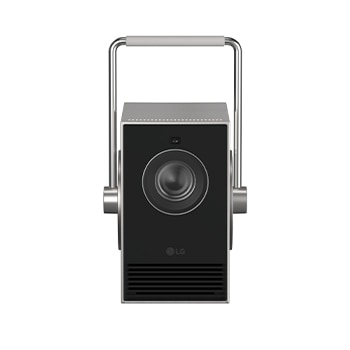 Front view of LG CineBeam Q Mini Projector, 4K UHD, 120" screen, RGB Laser, 600 ANSI Lumens, Silver - PU600U