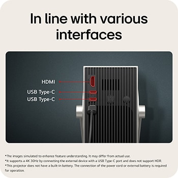 LG CineBeam Q Mini Projector, 4K UHD, 120" Screen, RGB Laser, 600 ANSI Lumens, Silver, PU600U