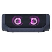Front view of LG XBOOM Go with purple lighting