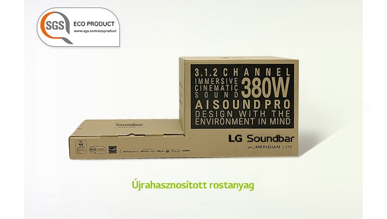 There is a SGS ECO PRODUCT logo on left top corner. There is a gray forbidden mark on styrofoam image on left and packaging box image on right.