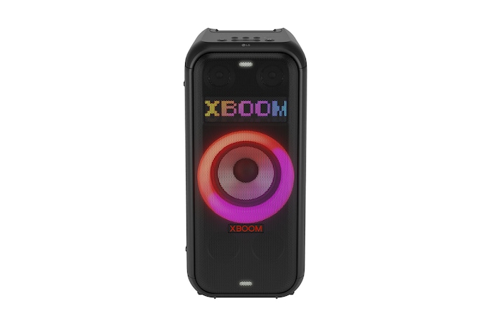 Front view with all lighting on. On the Dynamic Pixel Lighting panel, it shows the text; XBOOM.