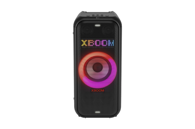 Front view with all lighting on. On the Dynamic Pixel Lighting panel, it shows the text; XBOOM.