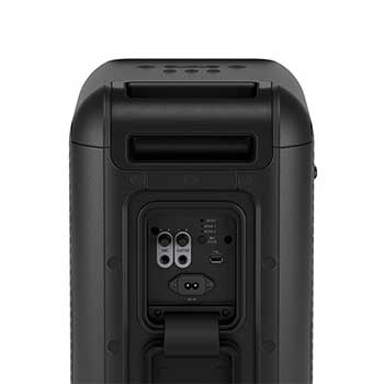 45-degree angle of back view. Showing buttons and a telescopic handle, and wheels.