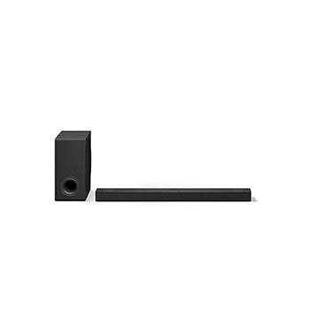 Front view of LG Soundbar S80TY and subwoofer