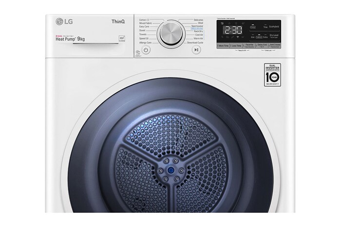 LG 9kg DUAL Inverter HeatPump Dryer A++, White, FDV309W