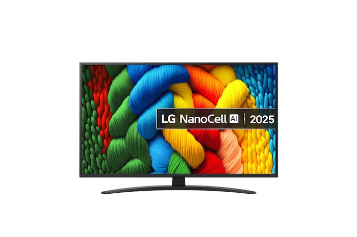 Front view of 43 inch LG NanoCell AI NANO81 4K Smart TV 2025 43NANO81A6A