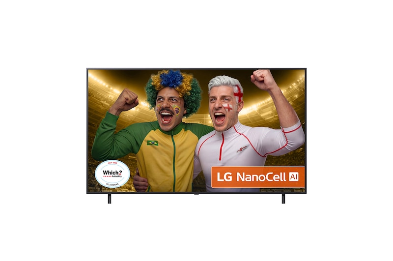 Front view of 55 inch LG NanoCell AI NANO80 4K Smart TV 2025 55NANO80A6B