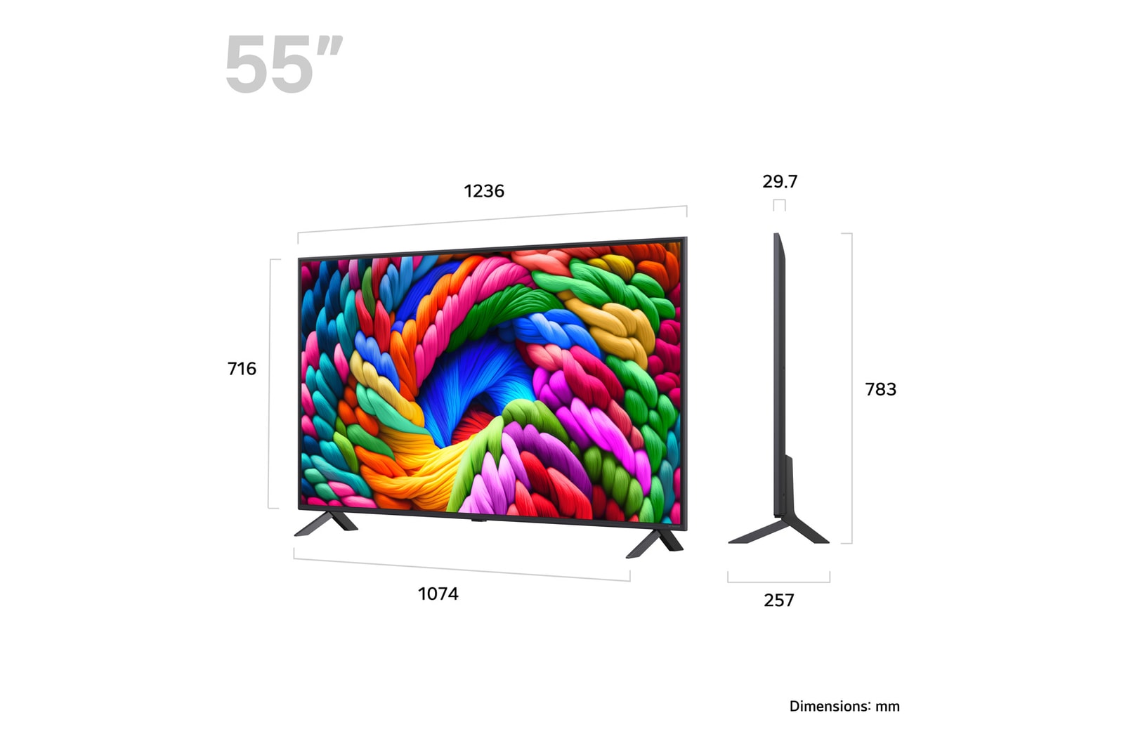 Slightly-angled right-facing side view of LG NanoCell NANO90 TV.