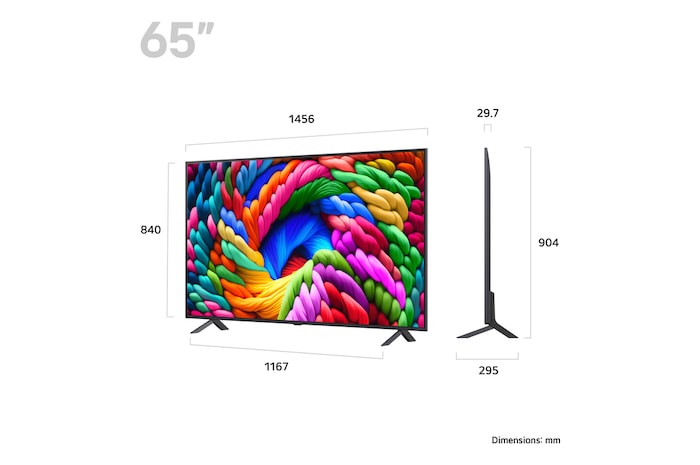 Slightly-angled right-facing side view of LG NanoCell NANO90 TV.