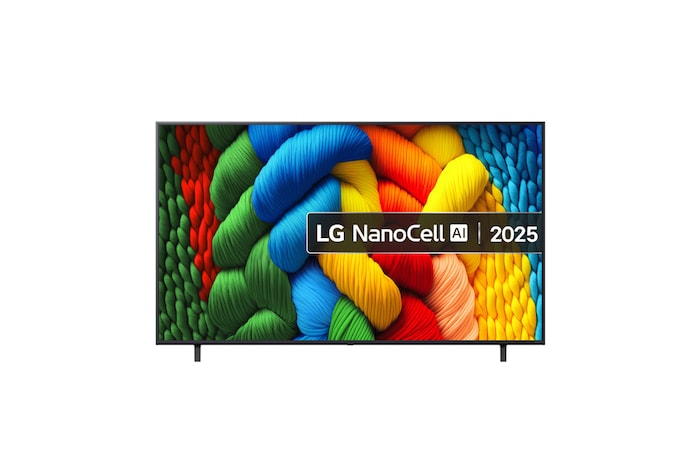 Front view of 75 inch LG NanoCell AI NANO80 4K Smart TV 2025 75NANO80A6B