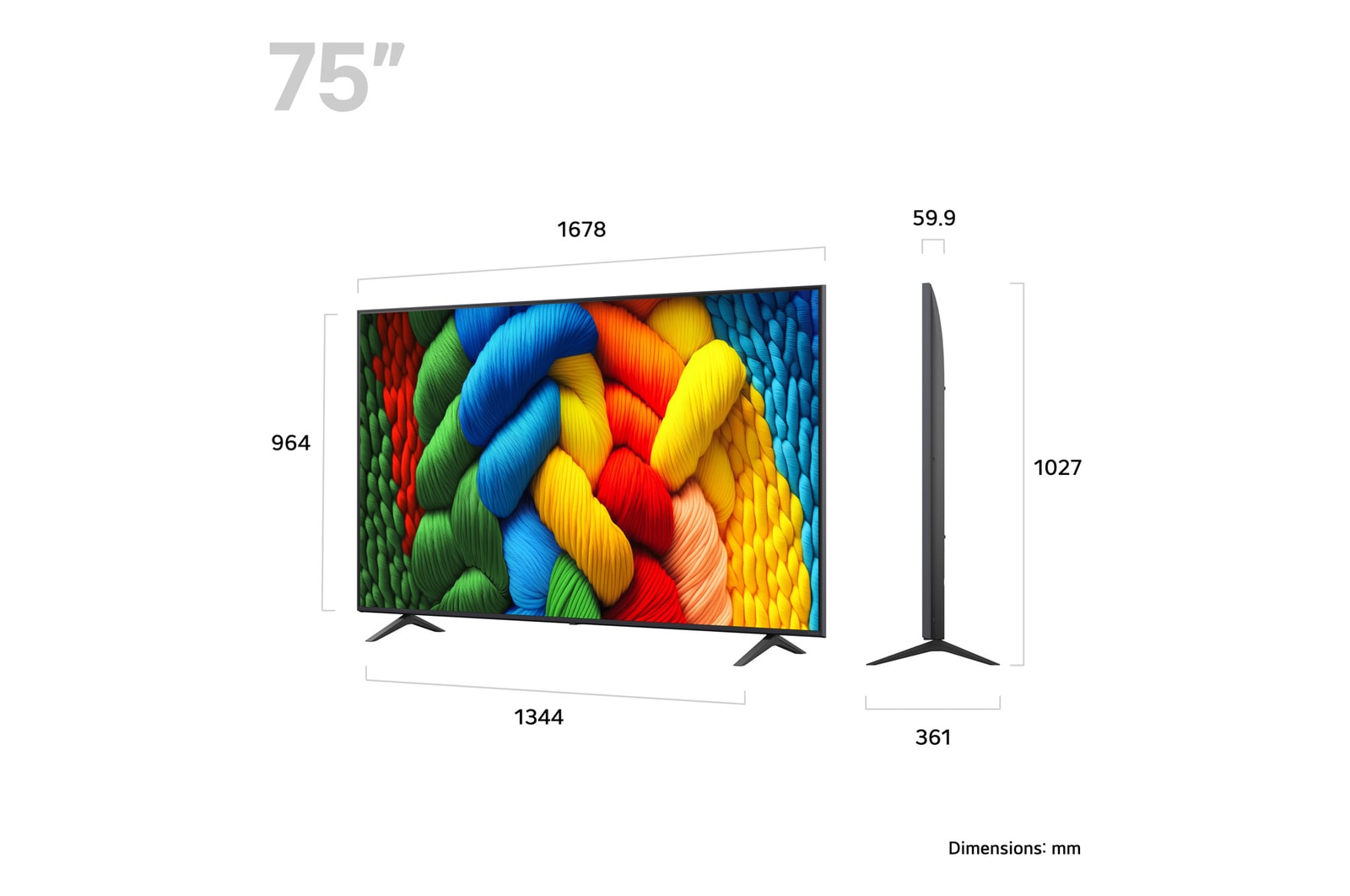 Slightly-angled right-facing side view of LG NanoCell NANO80 TV.