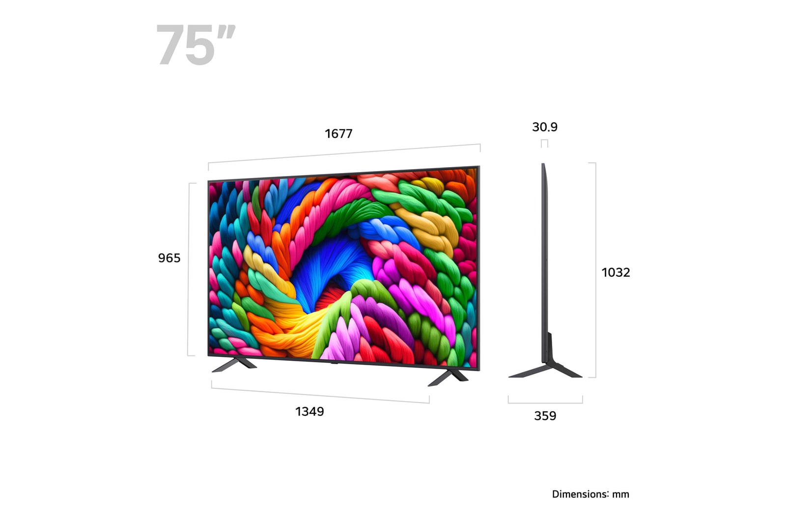 Slightly-angled right-facing side view of LG NanoCell NANO80 TV.